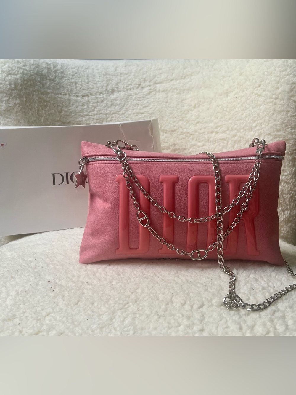 Dior Blush Suede Upcycled Beauty to Crossbody with Crossbody Chain